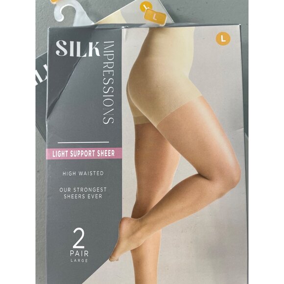 Silk Impressions Pantyhose Size Large Light Support Sheer High Waisted 2Pair NEW - Picture 3 of 7